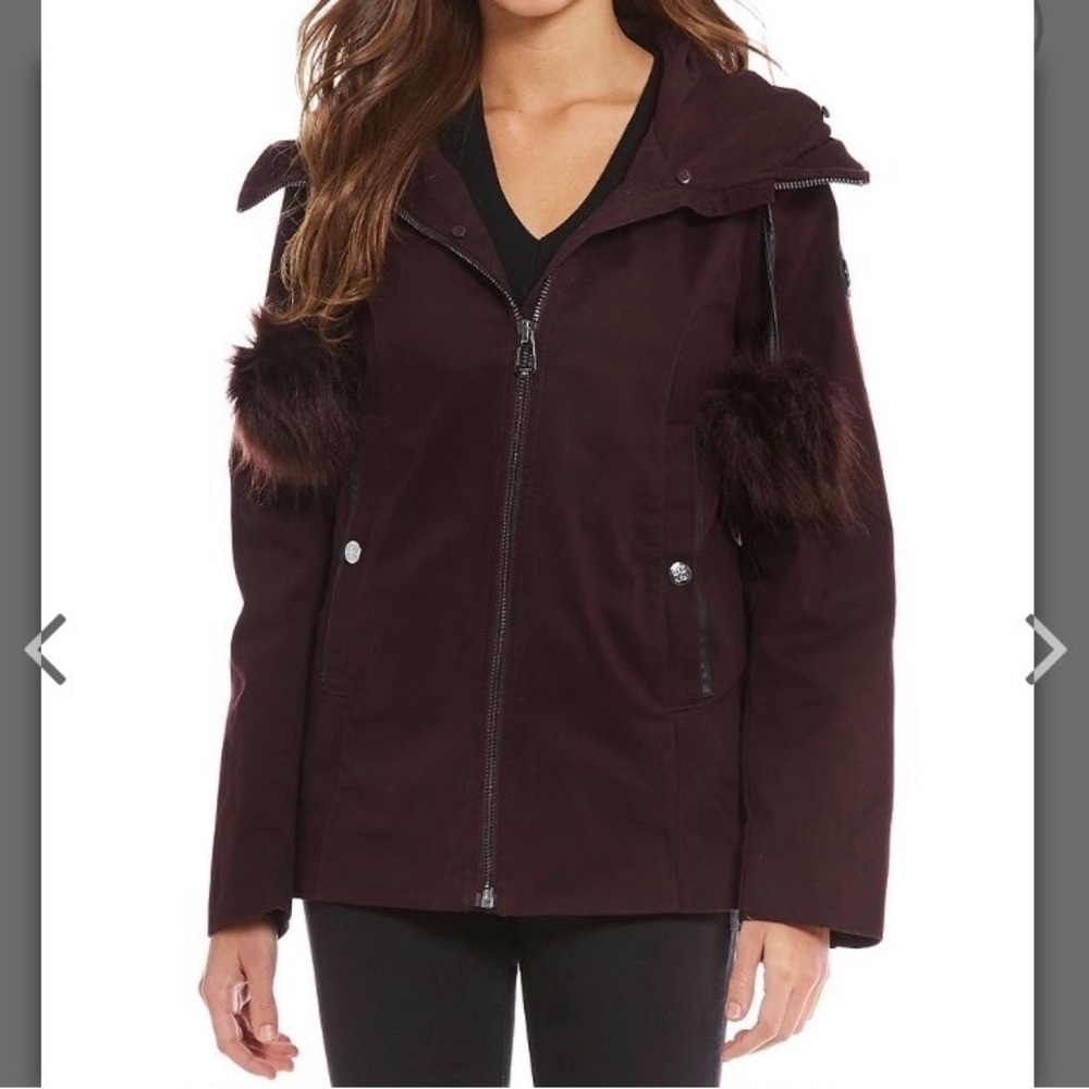 - Gianni Bini Burgundy Anorak Faux Fur Hood w/ Detachable Fur - Picture 4 of 15